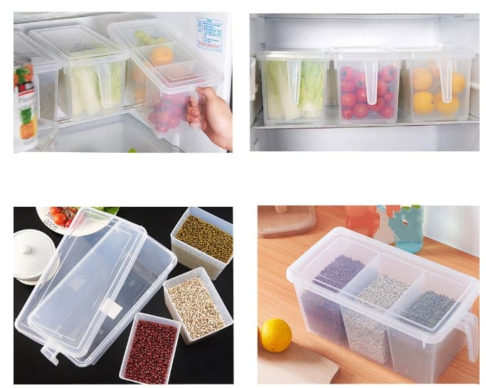 Plastic Divided Storage Container with Lids and Handles